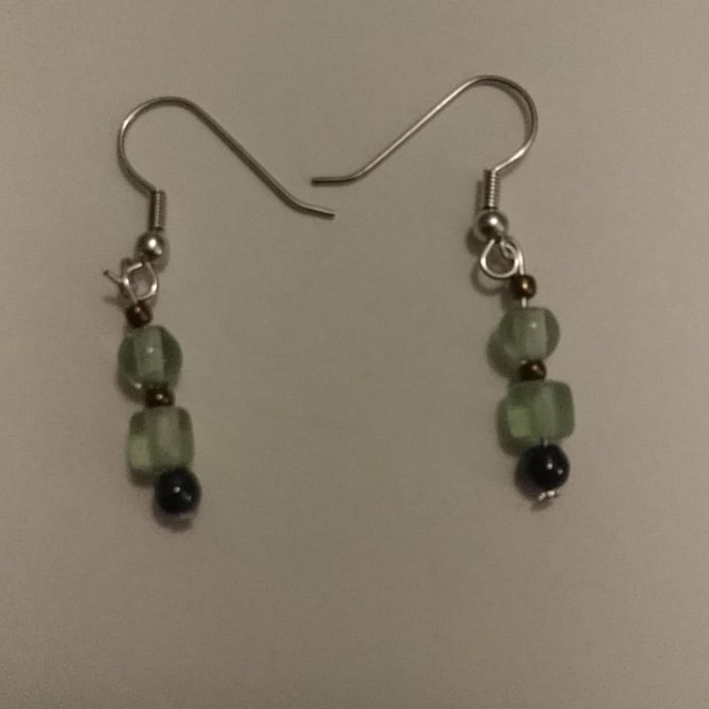 Green Stone Bead Earrings (Handmade)
